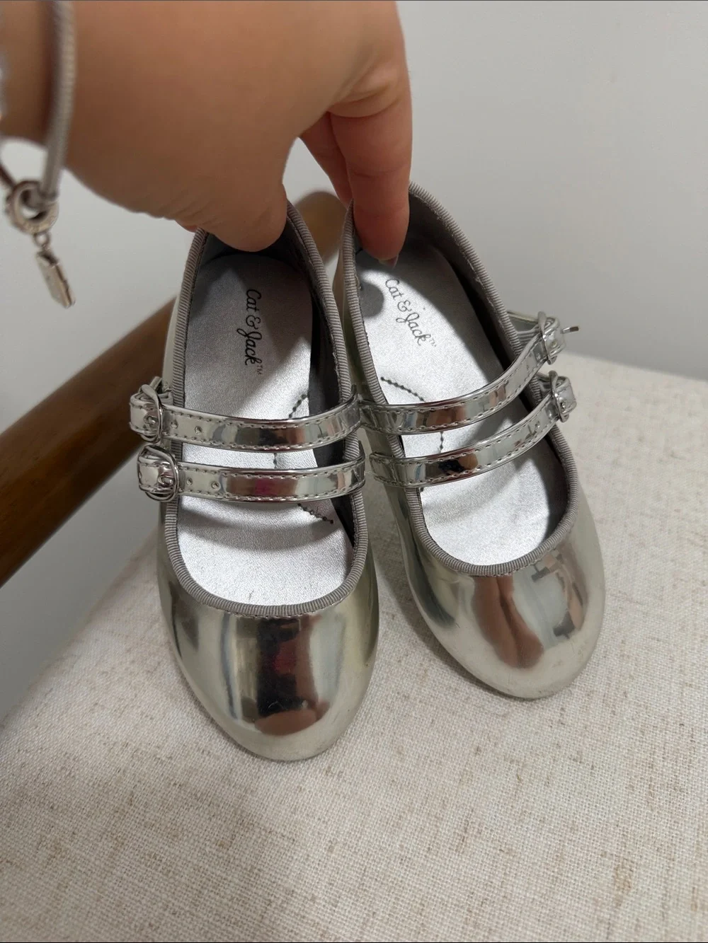 Cat & Jack Girls' Silver Double-Strap Mary Jane Shoes